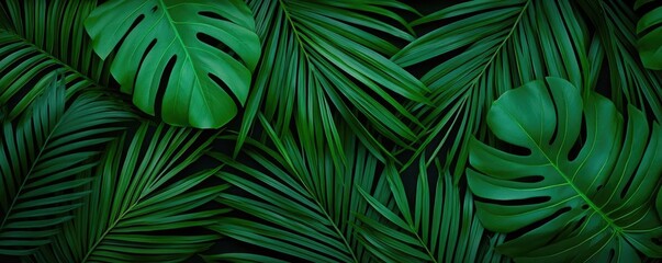 Poster - Greenery palms idea. A vibrant arrangement of tropical leaves creating a lush, green backdrop.