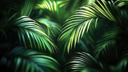 Poster - Greenery palms idea. Lush green palm leaves creating a vibrant and refreshing natural background.