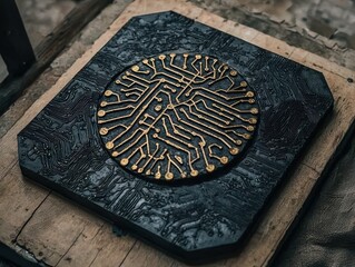 Poster - Intricate Circuit Board Design Embedded in Black Material Base