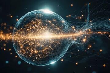 Poster - Abstract Digital Sphere with Glowing Particles in Dark Space