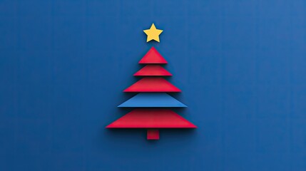 Wall Mural - a futuristic flat-design christmas tree composed of sharp, clean shapes, adorned with a star on top 