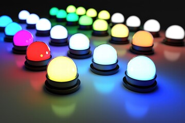 Poster - Colorful Glowing Buttons on Dark Surface in Artistic Arrangement