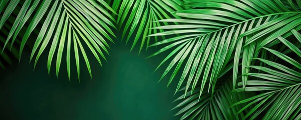 Poster - Greenery palms idea. Vibrant palm leaves against a dark green backdrop, perfect for tropical themes.
