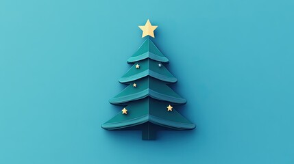 Wall Mural - a futuristic flat-design christmas tree composed of sharp, clean shapes, adorned with a star on top 