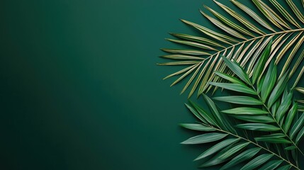 Poster - Greenery palms idea. Elegant green leaves arranged on a deep green background, perfect for natural themes.