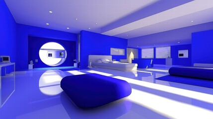 Poster - Modern Blue Interior Design with Minimalistic Furnishings
