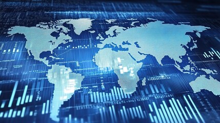 Poster - Detailed Economic Graph Overlays in Blue with Global Market Data