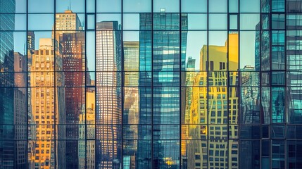 Poster - Reflections of Tall Skyscraper Façade in Urban Business District