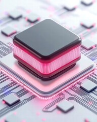 Aufkleber - Futuristic Digital Microchip on Circuit Board with Neon Lights