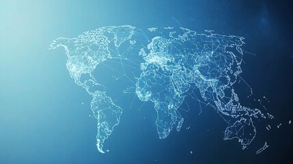 Poster - Digital World Map on Light Blue Background with Geometric Lines