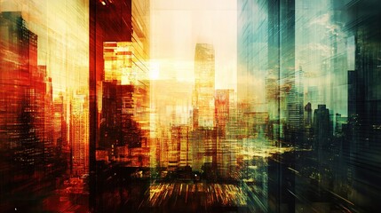 Wall Mural - Futuristic Business Cityscape Double Exposure Background