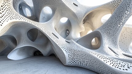 Poster - Abstract white organic architecture with holes and textures.