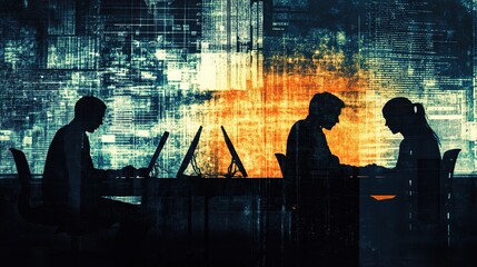 Poster - Business Silhouettes with Network Background Concept for Collaboration