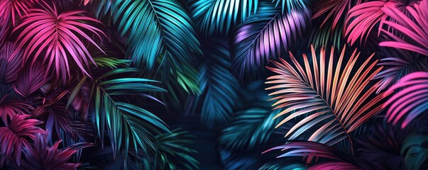 Poster - Greenery palms idea. Vibrant jungle foliage with colorful leaves creating a lush tropical atmosphere.