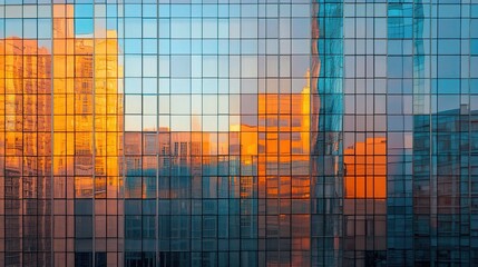 Wall Mural - Reflection of Modern Skyscraper in Glass Façade at Sunset