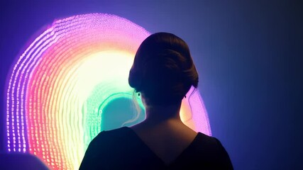 Canvas Print - Woman Silhouette with Colorful Light Background