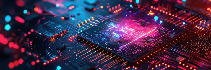 Poster - Colorful Microchip Design with AI Elements and Light Effects