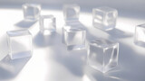 Multiple ice cubes on table, white background. Frostveil. Illustration