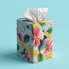 Wall Mural - Floral tissue box on blue background. (2)