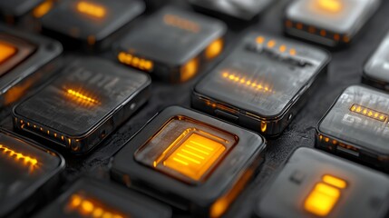 Poster - Futuristic technology; illuminated microchips.