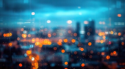 Poster - Blurred Glass Wall with City Town Background at Dusk