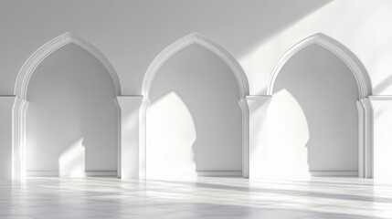 Wall Mural - A white room with three arches and a white wall. The arches are empty