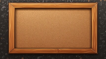 Wall Mural - Blank cork board with wooden frame on black chalkboard background.