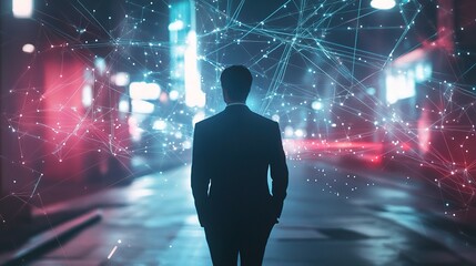 Poster - Businessman Facing Future with Digital Network in Urban Setting