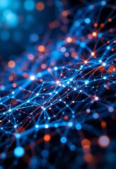 Poster - Abstract Network Digital Connections Blue Orange Lights