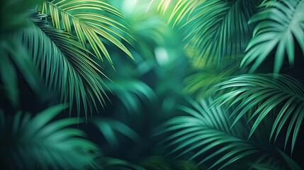 Poster - Greenery palms idea. Lush green foliage creates a vibrant and serene natural background for tranquility.