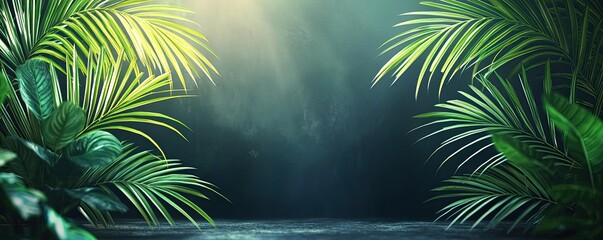 Poster - Greenery palms idea. Lush tropical foliage creating a serene and tranquil atmosphere in nature.