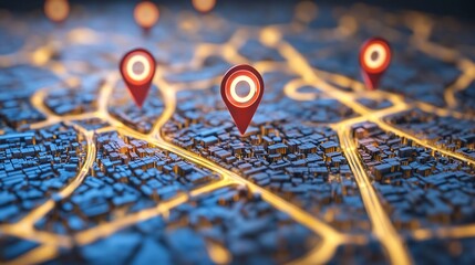 Poster - Illuminated city map with multiple location markers.