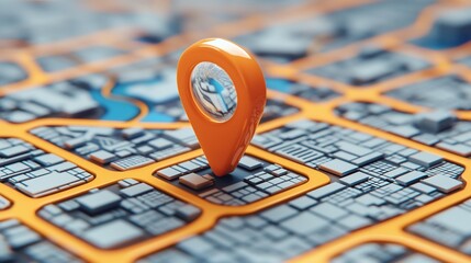 Poster - Orange map pin on city map.