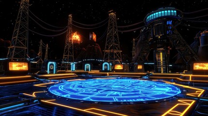 Poster - Futuristic Technology Environment with Neon Lighting and Circuits