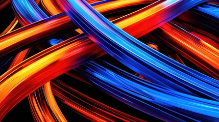 Poster - Colorful Abstract Flowing Lines in Blue and Orange Patterns