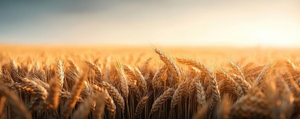 Poster - Golden wheat concept. Golden wheat field under a bright sky, capturing the essence of harvest and agriculture.