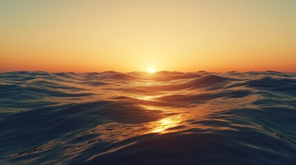 Poster - The ocean is calm and the sun is setting. The water is a deep blue color