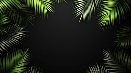 Poster - Greenery palms idea. Vibrant green palm leaves frame a dark background, creating a tropical atmosphere.