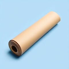 Canvas Print - Rolled beige paper on light blue background.