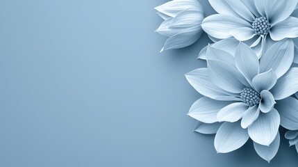 Poster - Pastel floral idea. Delicate blue flowers with soft petals on a blue background, conveying tranquility and beauty.