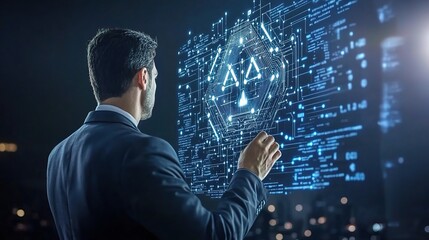 Poster - Businessman Analyzing Data in AI and Data Science Concept Visualization