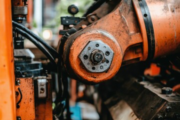 Poster - Industrial Robot Arm Close-Up with Mechanical Components and Gear