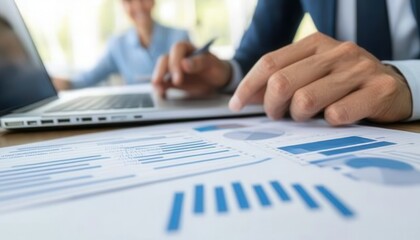 Poster - Businesspeople Analyzing Financial Data Graphs Charts Teamwork Collaboration Meeting Office
