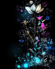 Poster - Delicate Floral Design with Bright Colors on Dark Background