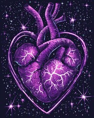 Poster - Stylized Heart Illustration with Cosmic and Neon Elements