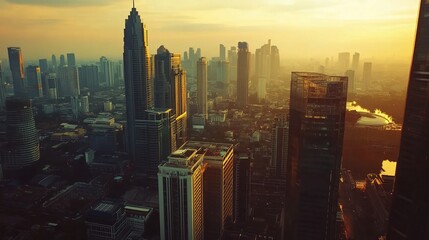 Poster - vibrant bangkok business district skyline at golden hour