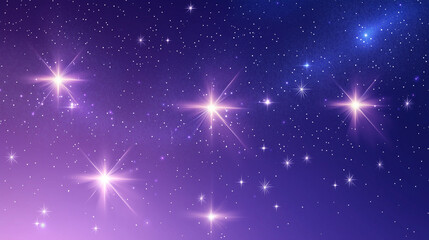 starry night sky with purple and blue galaxy pattern, bright shining stars in various sizes, faint c