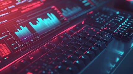 Poster - business financial analysis with graphs and charts in digital display