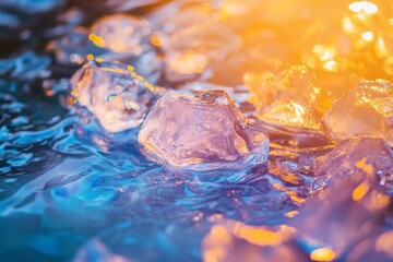 Poster - A blue body of water with ice floating on top. The ice is in various shapes and sizes, and the water is a deep blue color. The scene is serene and peaceful