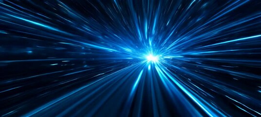 Wall Mural - blue glow light speed motion burst effect. space warp time travel. light fast teleport. generative v